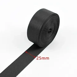 Durable Black Nylon Webbing Strap - Versatile 10m x 10 - 100mm Roll for DIY Projects & Accessories (Black - 25mm)