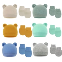 Baby Anti Scratching Cotton Gloves Infant Hat Set Newborn Face Protection Scratch Mittens Breathable Cotton Warm Cap Baby Bonnet 2
