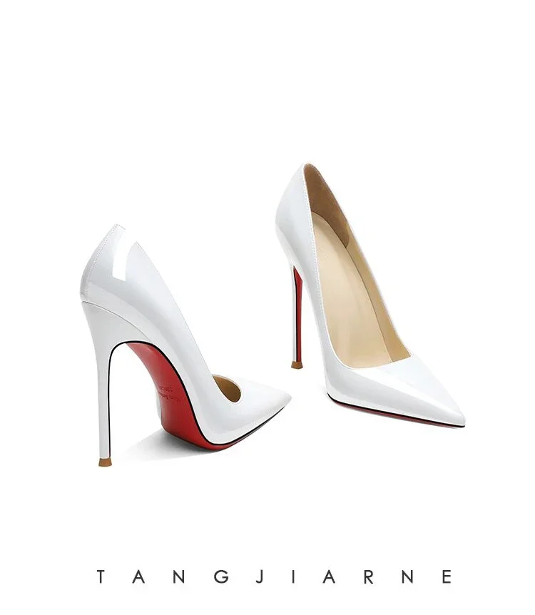 Spring new nude high heels for women, 12cm pointed light lipstick sole, professional and sexy versatile single shoes 6