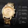 6PCs/Set Women's Watch Fashion Three Eye Dial Stainless Steel Strap Simple Quartz Watch Set with Gold Bracelet 6