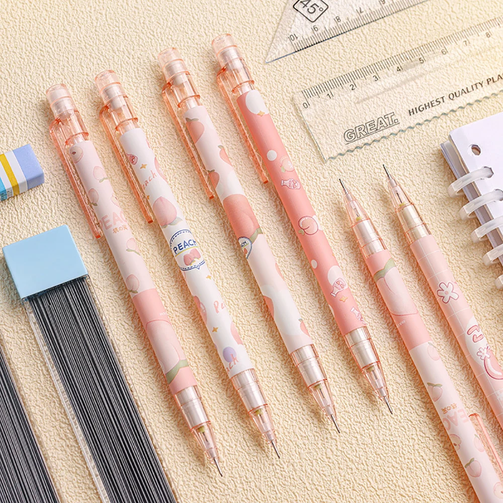 1Pcs 0.5mm Automatic Pencil Lovely Peach Kawaii Plastic Mechanical Pencils for Kids Gifts Student Supplies Stationery 10pcs lot lovely sulfuric acid paper translucent envelope color printing envelope small fresh envelope school supplies 12 5 17 5