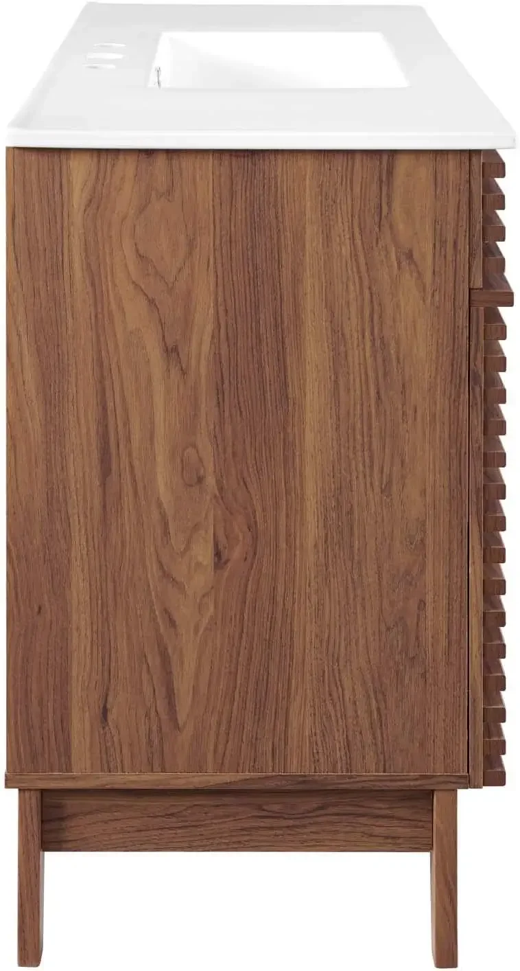 Render Vanity Floor, Single Sink, Walnut White 3