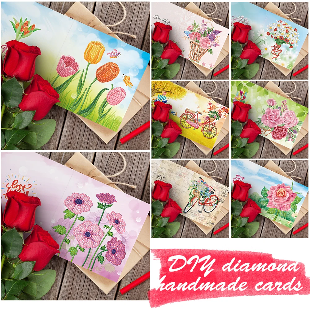 8pcs Diamond Painting Greeting Card Special-shaped Partial Drill Thanks Postcard