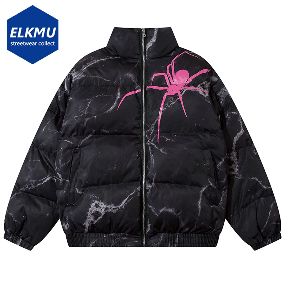 

Winter Spider Jacket Parka Streetwear Harajuku Tie Dye Thick Warm Bubble Jackets 2023 Men Hip Hop Fashion Loose Zipper Parkas