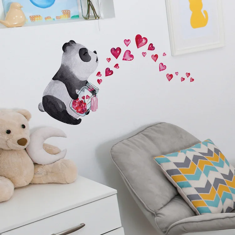 Description Picture 6 of itemCartoon Panda Baby Heart Wall Sticker Bedroom For Home Decoration Kids Room Wallpaper Glow In The Dark Self-adhesive Stickers