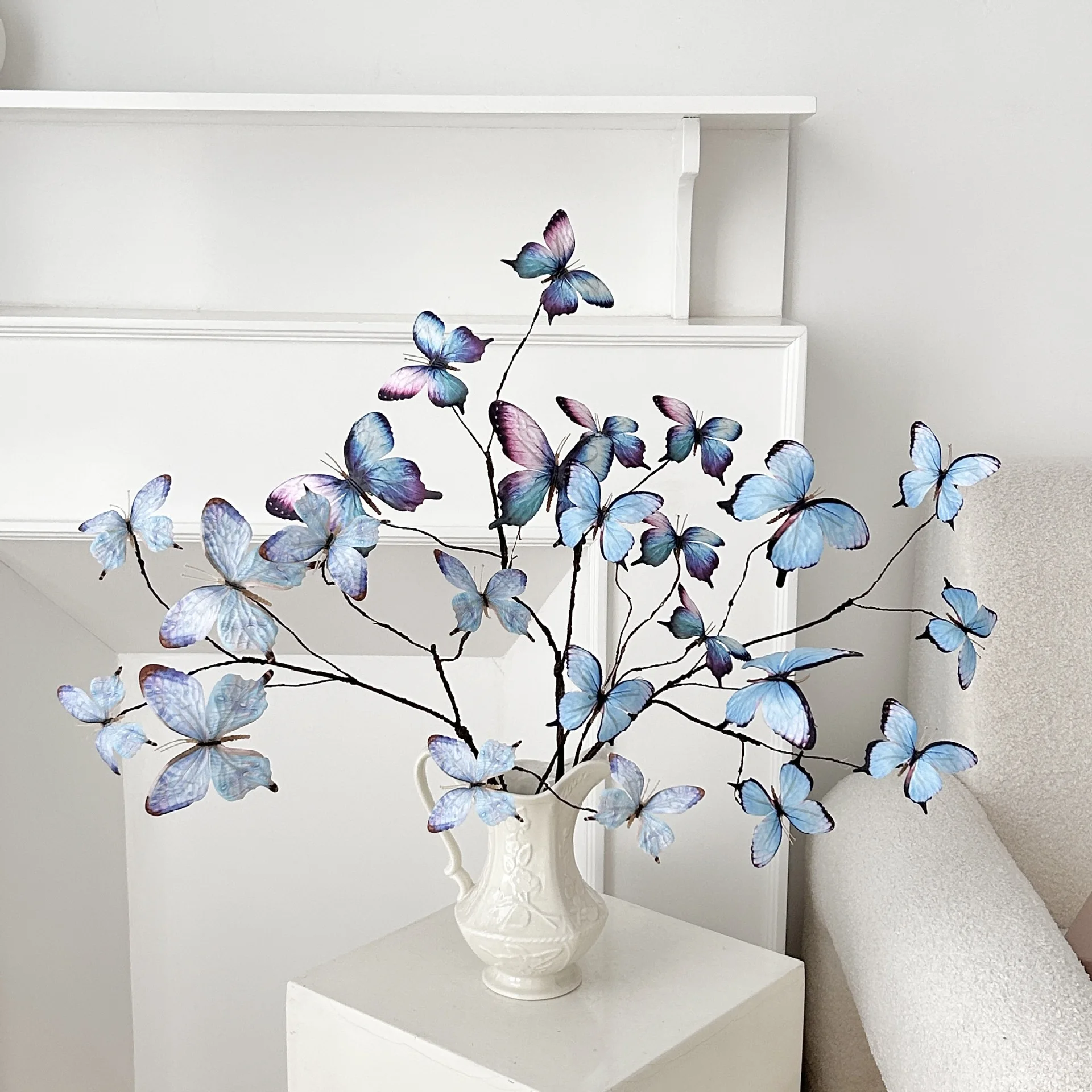 27,6 Zoll künstliche Schmetterlingsblumen mit getrockneten Zweigen, künstliches Blumenarrangement für Heimdekoration, Schaufenster, Hochzeit