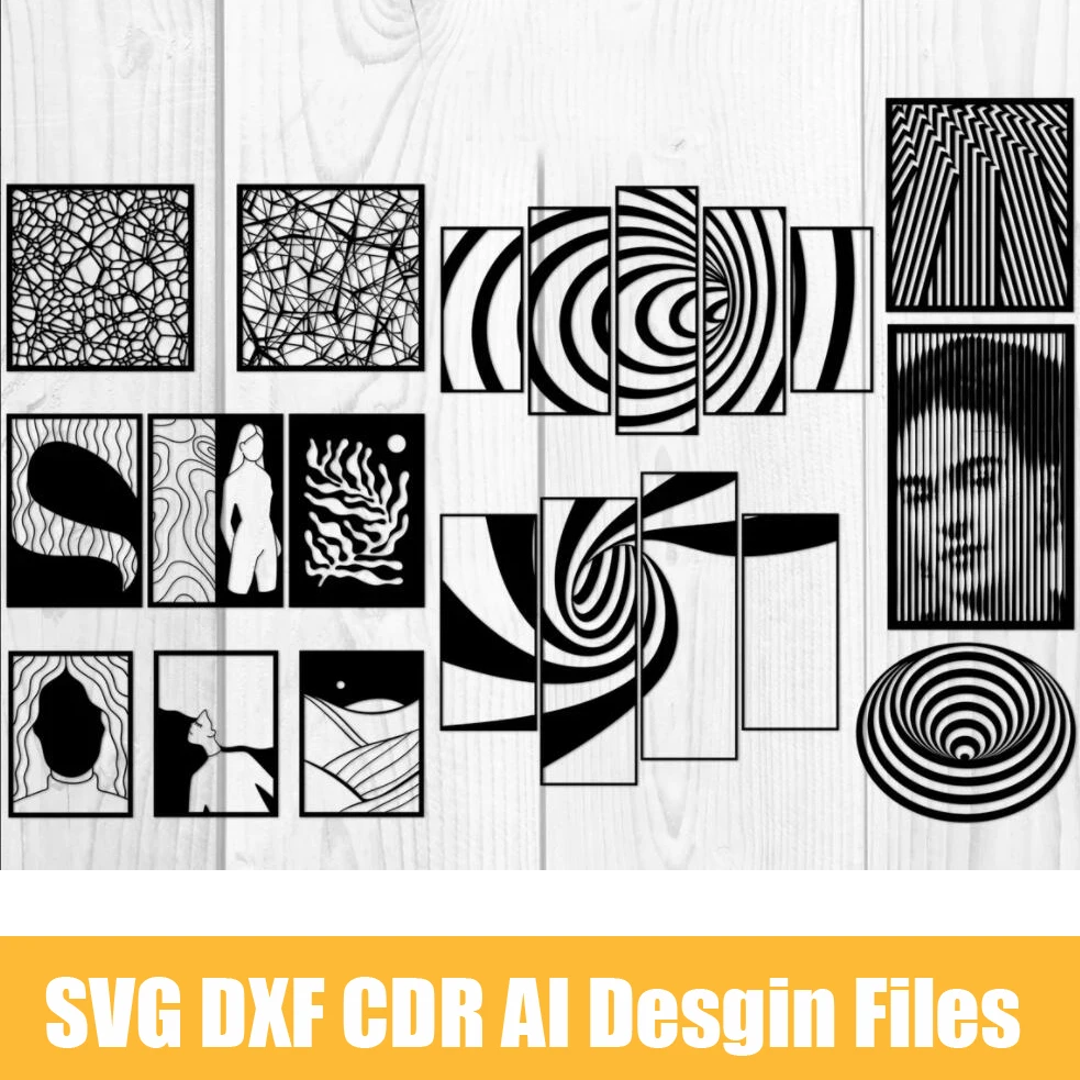 woodworking boring machine Set of Abstract Panels 4 Vector Nordic Wall Décor Templates SVG DXF CDR Files for Laser or Plasma Cutting and Glowforge Printing wall mounted woodworking bench Woodworking Machinery