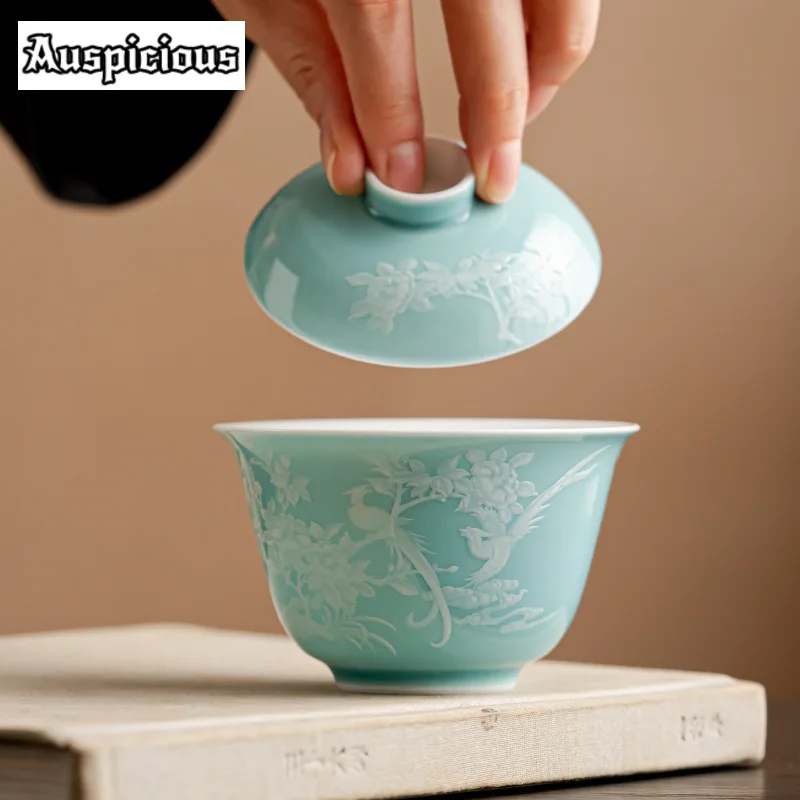 Chinese Handmade Flower Stacking Gaiwan Tea Tureen 120ml Chinese Set Ornaments Household Tea Brewing Cover Bowl