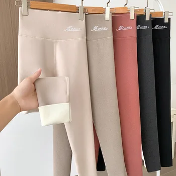 Winter Cashmere Leggings Women Solid Warm Leggings High Waist Slim Stretchy Pants Big Size Adding Velvet and Thickening Pants 6