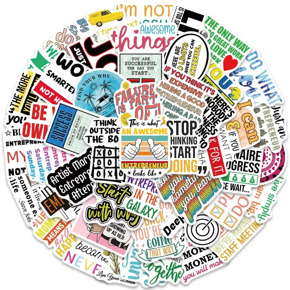 

50pcs Waterproof Graffiti Funny Cartoon Entrepreneur Quotes Stickers For Laptop Water Bottle Luggage Notebook Vinyl Decals
