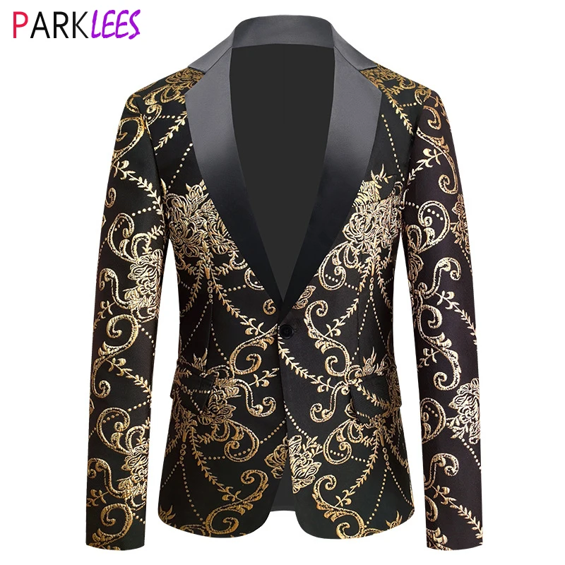 

Mens Floral Jacquard Dress Blazer 2024 New Slim Fit Notched Lapel Suit Jacket Men One Button Wedding Dinner Tuxedo Blazer Hombre