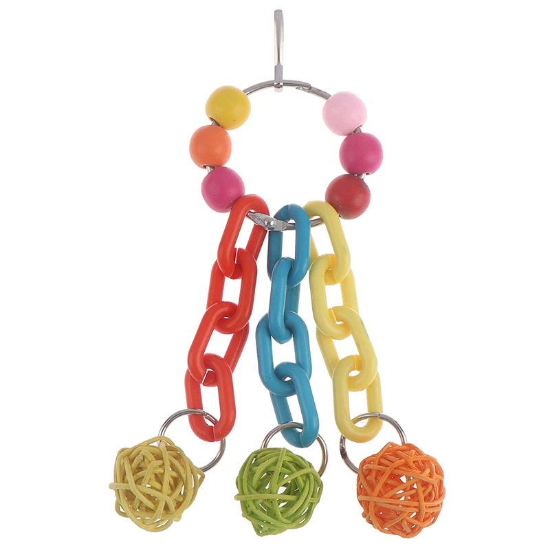 Parrot Toys Wood Birds Standing Chewing Rack Toys Bead Ball Heart Star Shape Parrot Toy Bird Accessories Supplies