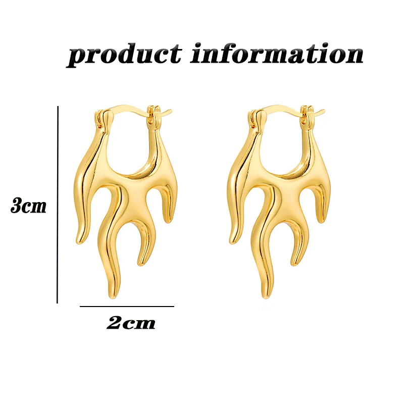 Stainless Steel Fire Drop Studs Earrings For Women Christmas Gift Gold Color Irregular Flame stud earrings drop earrings golden earrings