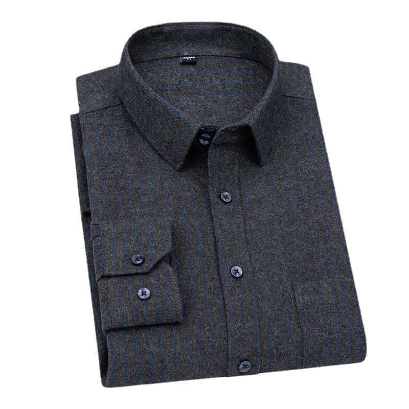 GrayBrushedThickenedCamisasMensLongSleevedFlannelBusiness