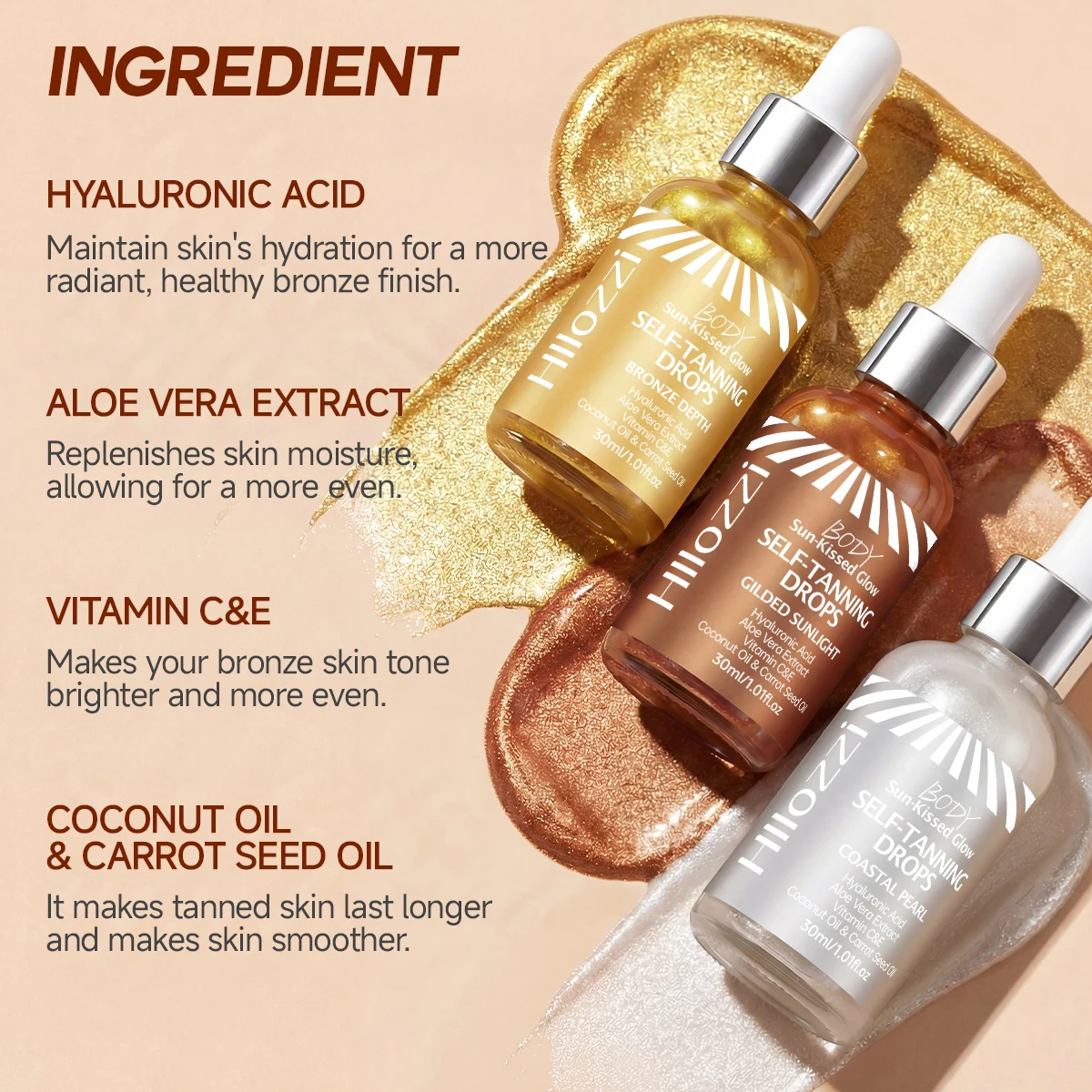 Radiant Glow Self-Tanning Drops with Pearlescent Minerals - Suitable