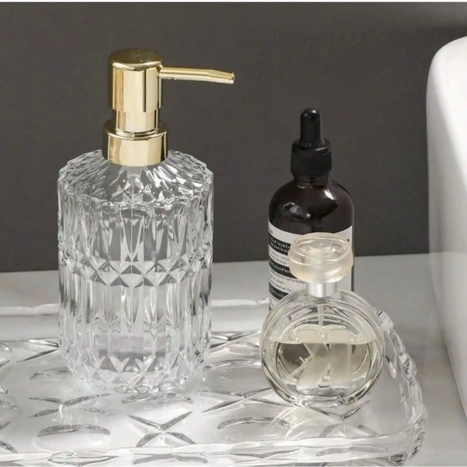 1pc 13.32oz Glass  Soap Dispenser Refillable Pump Bottle For Liquid Soap,Shower Gel,Hand Soap, Home Bathroom Accessories 4