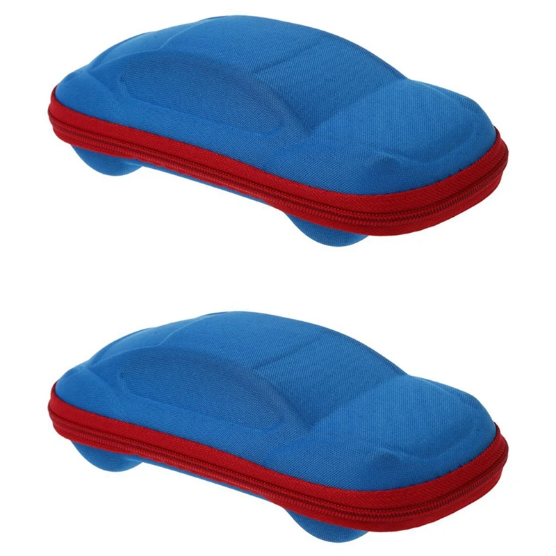 

2X Car Shape Kids Spectacles Eyeglasses Glasses Zip Case Blue