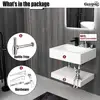 Modern Wall-Mount Rectangular Bathroom Sink Floating Vanity Shelf Set Stone Resin Vessel Sinks White Trough Drainage Smooth 5