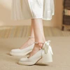 Chunky Block Pumps for Women Slip On Low Heel Closed Round Toe Dress Classic Mid Square Shoes Wedding Party Mary Jane Shoes 2