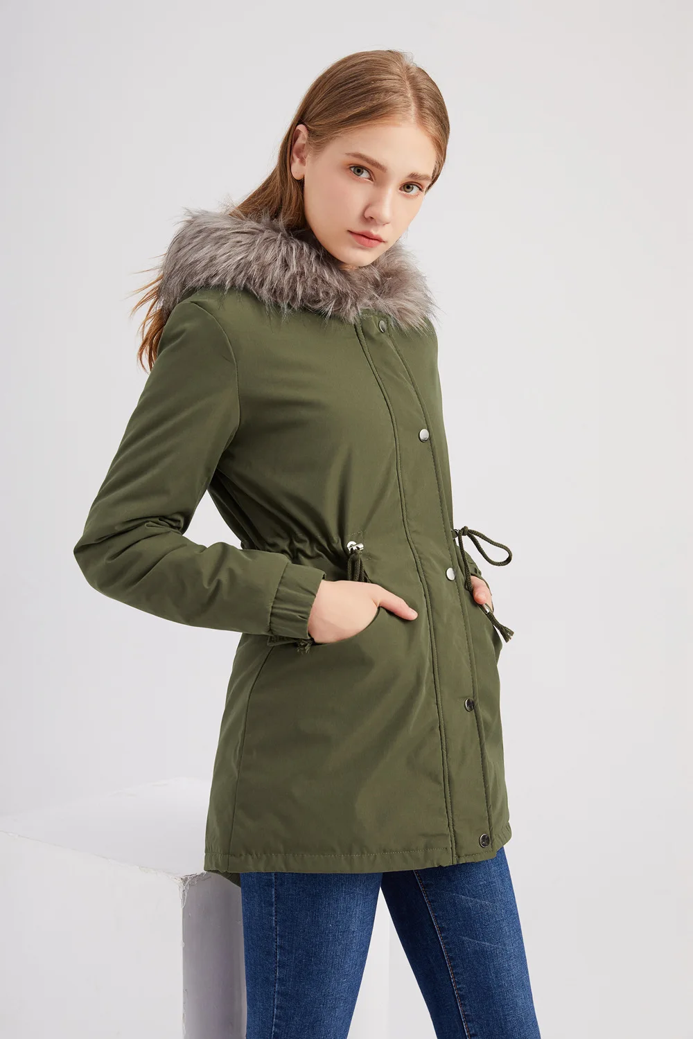 

Women Trending Winter Plus Size Cotton Coat With Fur Trim Long Hooded Fleece Thick Trench Coat Puffer Coats Puffer Parkas Jacket