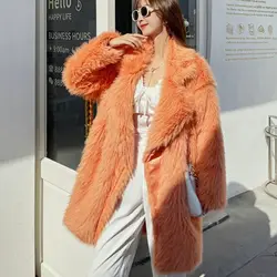Fur imitation fur mid length lapel fur orange patchwork faux fox fur coat