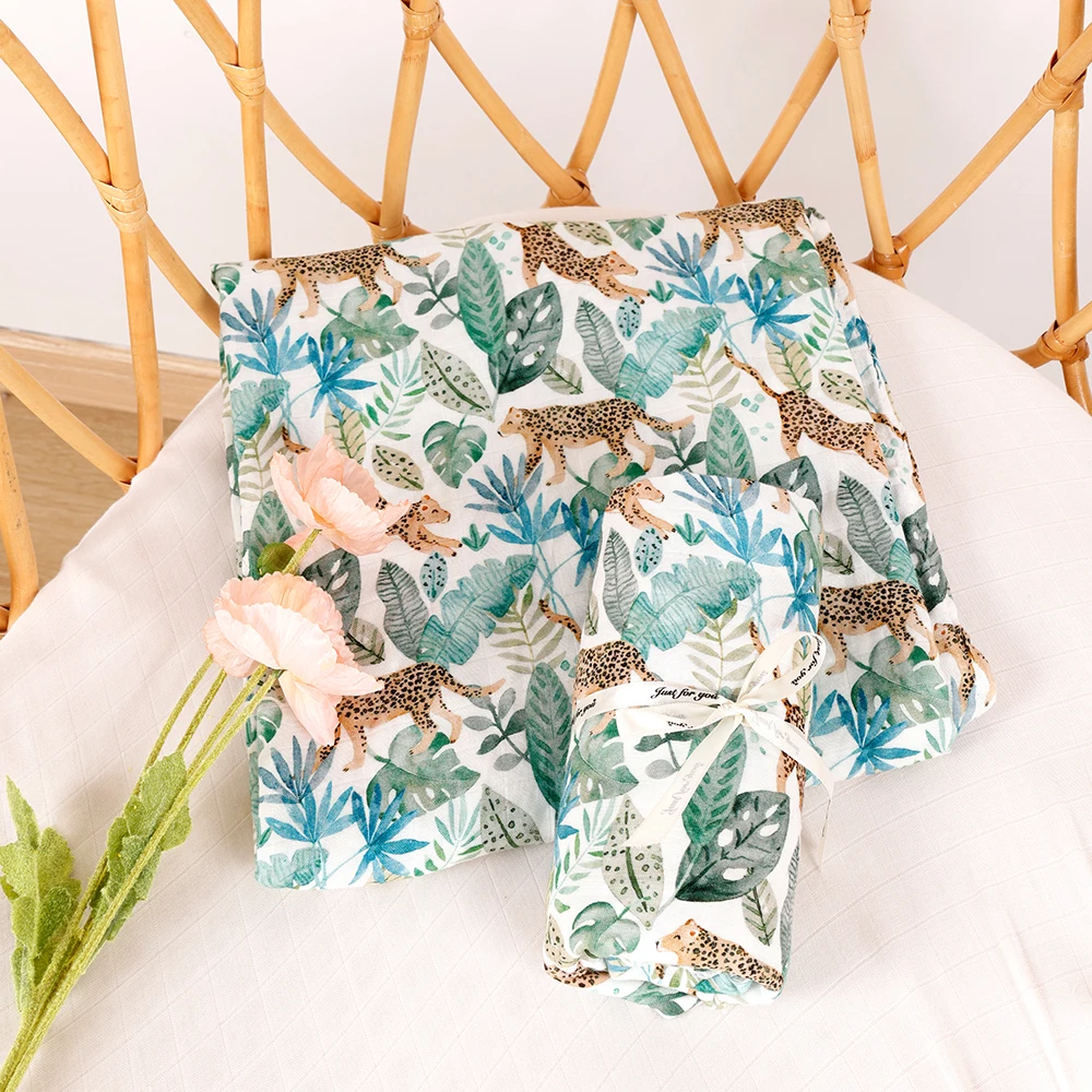 Happyflute Digital Print Bamboo Cotton 2Layer Blankets Super Soft Newborn Muslin Swaddle High Quality Baby Wrap 3