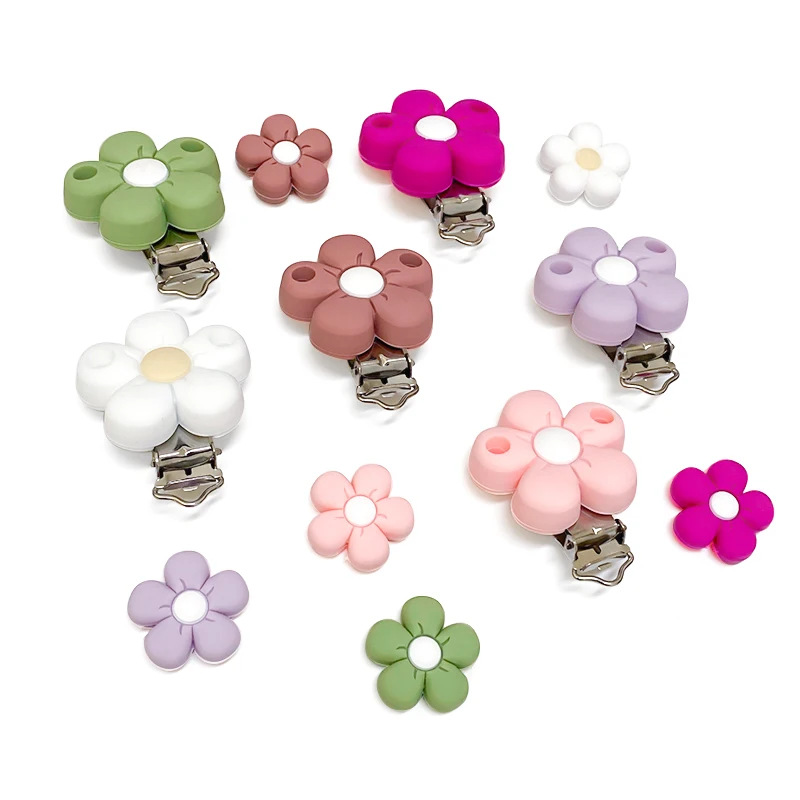 Silicone Teething Beads 3/10pcs Flower Baby Silicone Pacifier Clips