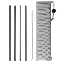 Elegant Black Reusable Stainless Steel Straw Set - 5 Piece Home Bar Accessory with Cleaning Brush and Carry Bag (Black)