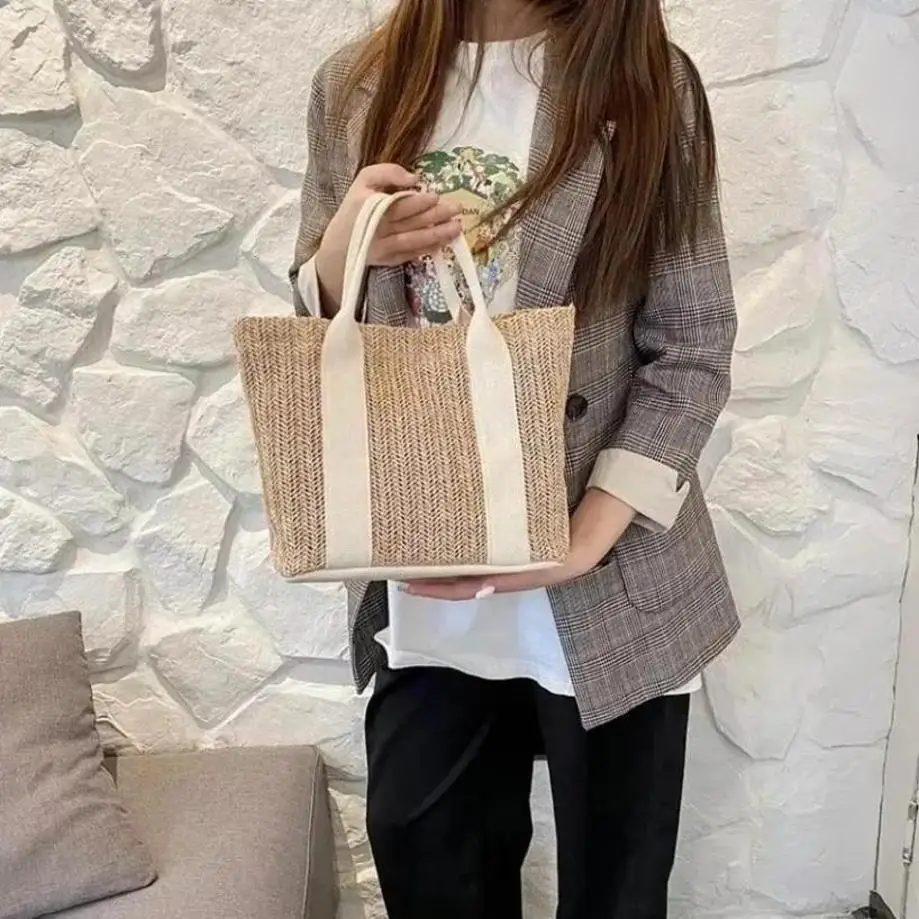 1 Pcs Single Shoulder Diagonal Cross Woven Bag Large Capacity Summer Women's Fresh Travel And Vacation Versatile Beach Bag