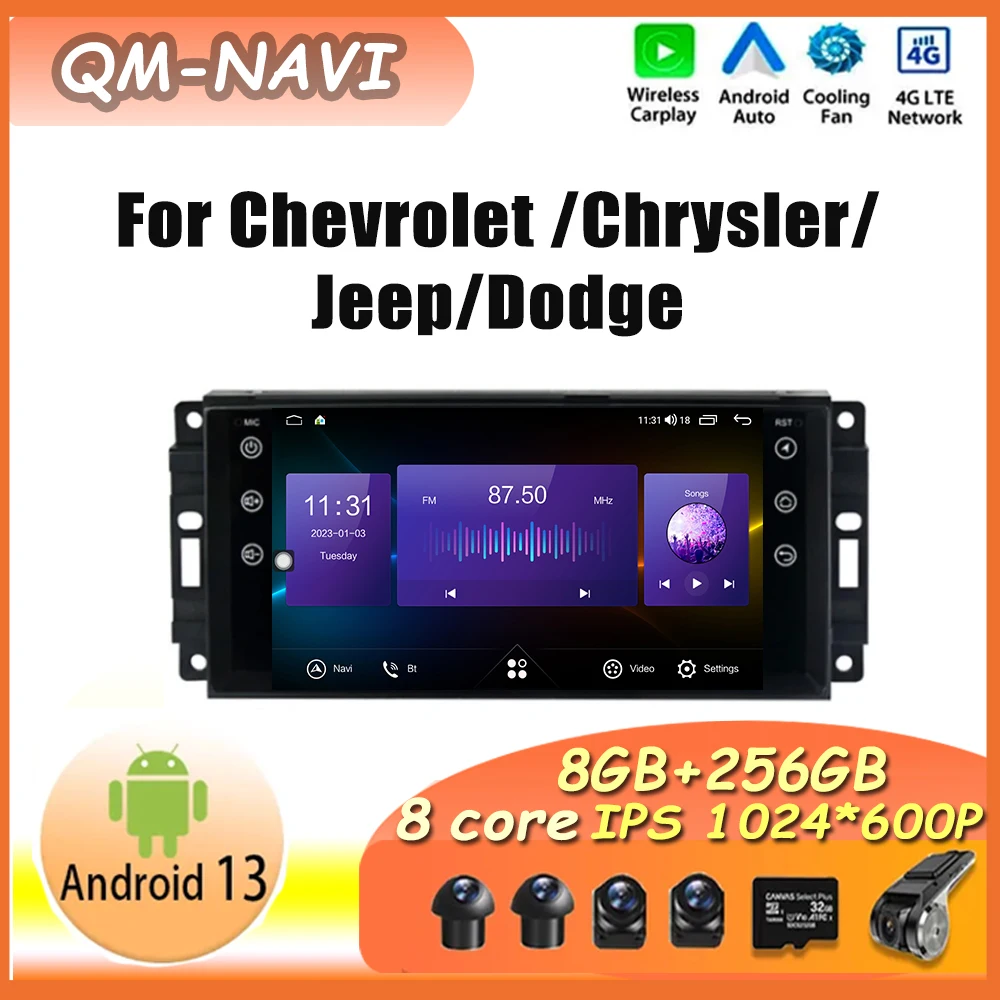 

7 ”Android 13 для Jeep Cherokee Compass Commander Wrangler 300C Dodge Caliber Liberty 2009 - 2012 беспроводное стерео радио Carplay