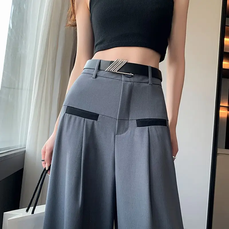 Women's Summer Korean New High Waist Straight Pants Fashion Upscale Commute Button Zipper Loose Leisure Versatile Wide Leg Pants