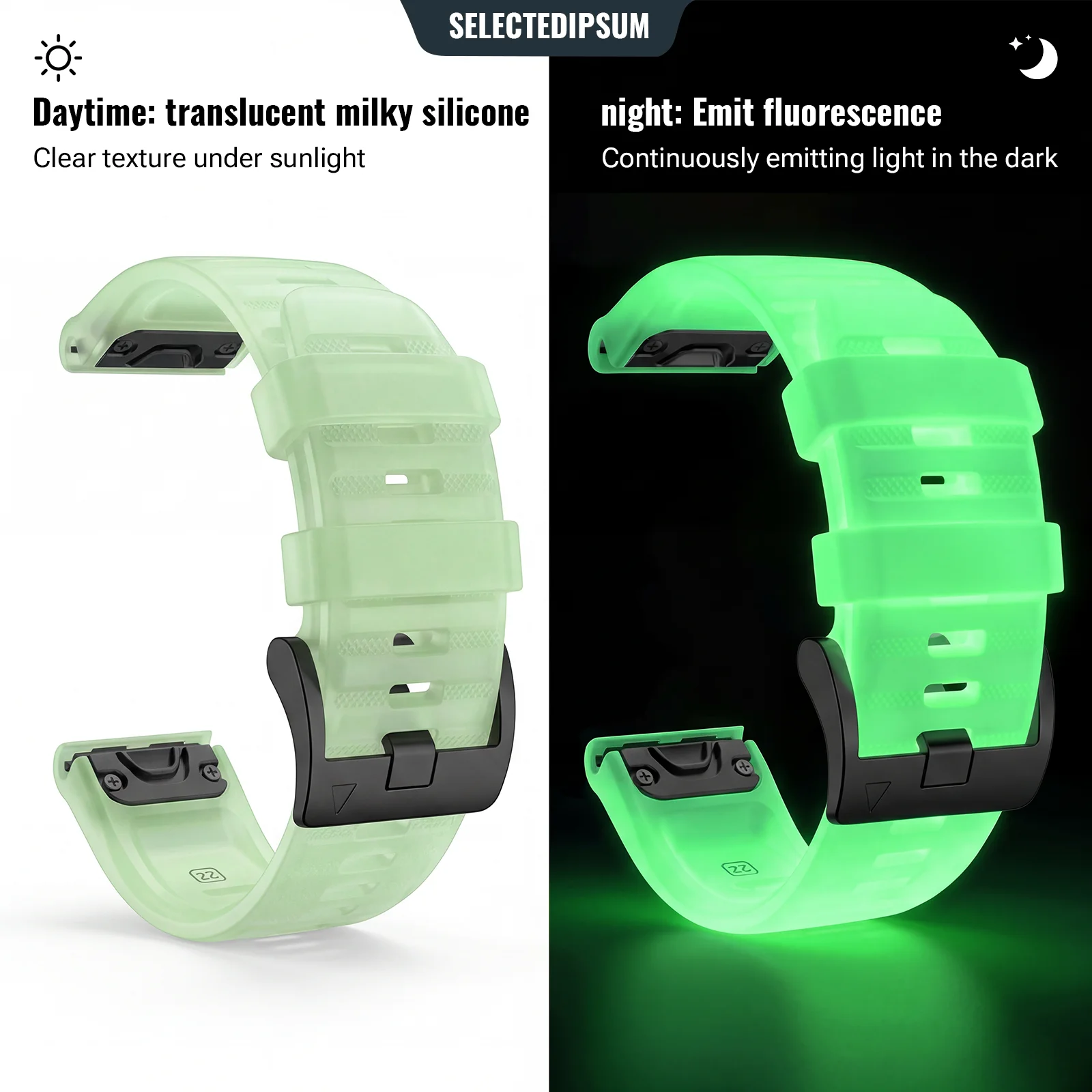 Luminous Silicone Watch Strap Set - 3 Pieces, 22/26mm, Premium Alternative Wristband