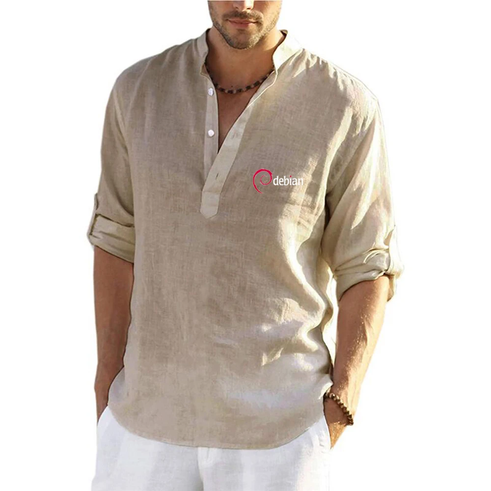 Cotton Linen Casual Long Sleeve Shirt for Men