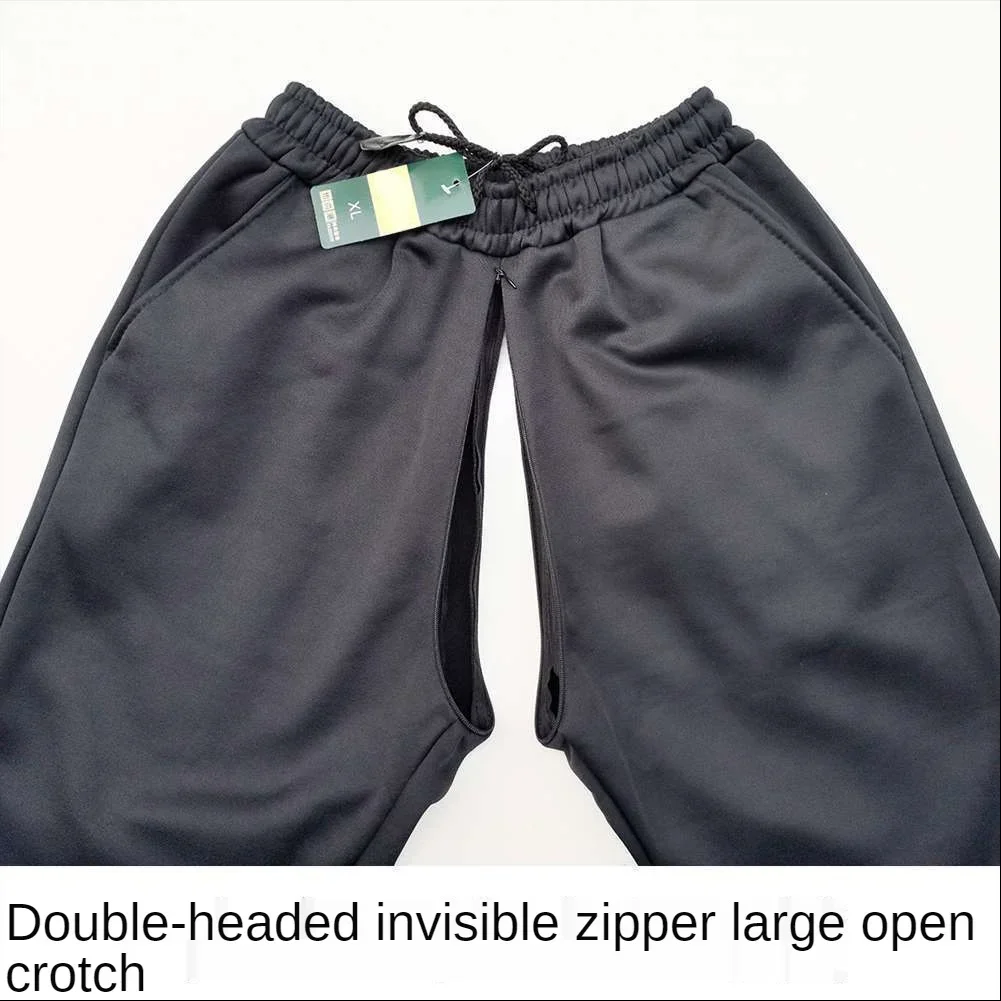 Winter Men Invisible Zipper Open Crotch Pants Sports Casual Black Plus Size Loose Trousers Couples Outdoor Trousers 4
