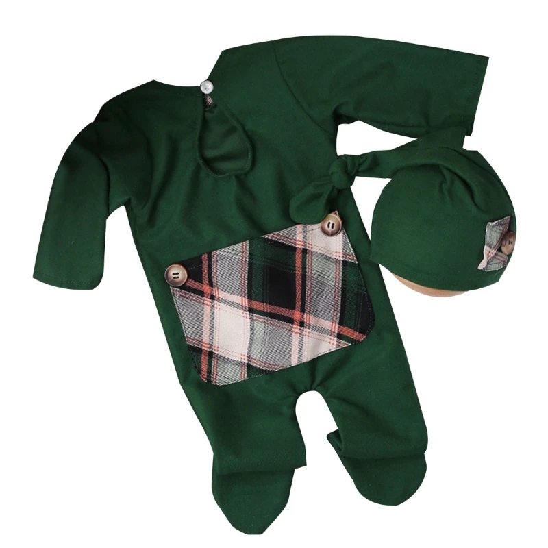 

N80C Photo Shooting Props for Baby Girls Newborn Infant Hat & Jumpsuits Green T-Shirt Christmas Costume Romper Festive Outfit