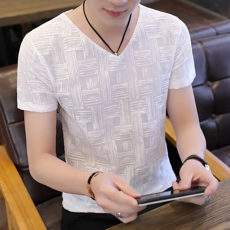 Camiseta para hombre, camiseta sencilla para hombre, sin logotipo, de secado rápido, ajustada, ajustada, con cuello en V, ropa barata y de alta calidad, estilo Harajuku XL