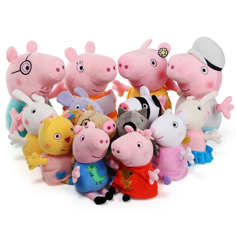 thumbnail image 1 of Nuevo estilo 8 piezas/set 19 cm Peppa Pig amigos muñecos de peluche genuinos juguetes de peluche George Emily Suzy muñecas de fiesta llavero juguete regalo para niños, 1 of 5