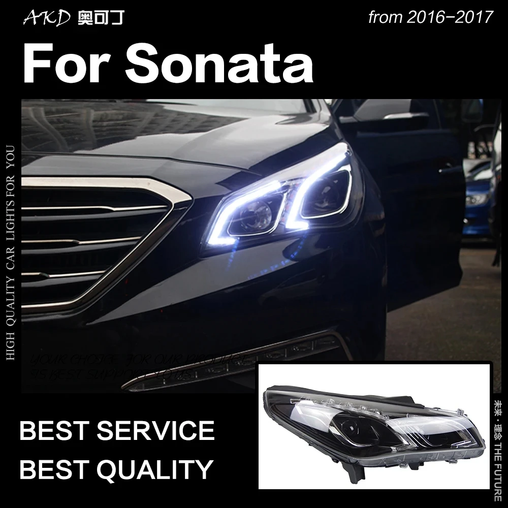 

AKD передняя лампа для Hyundai Sonata фары 2015-2018 новая Sonata искусственная передняя лампа дневные ходовые огни Hid Биксеноновые автомобильные аксессуары 2 шт.