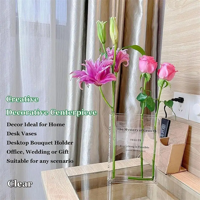 Creative Book Flower Vase Acrylic Flower Vase Plant Vases Decorative  Modern Style Vase Room Decor Floral Container ﻿ 3