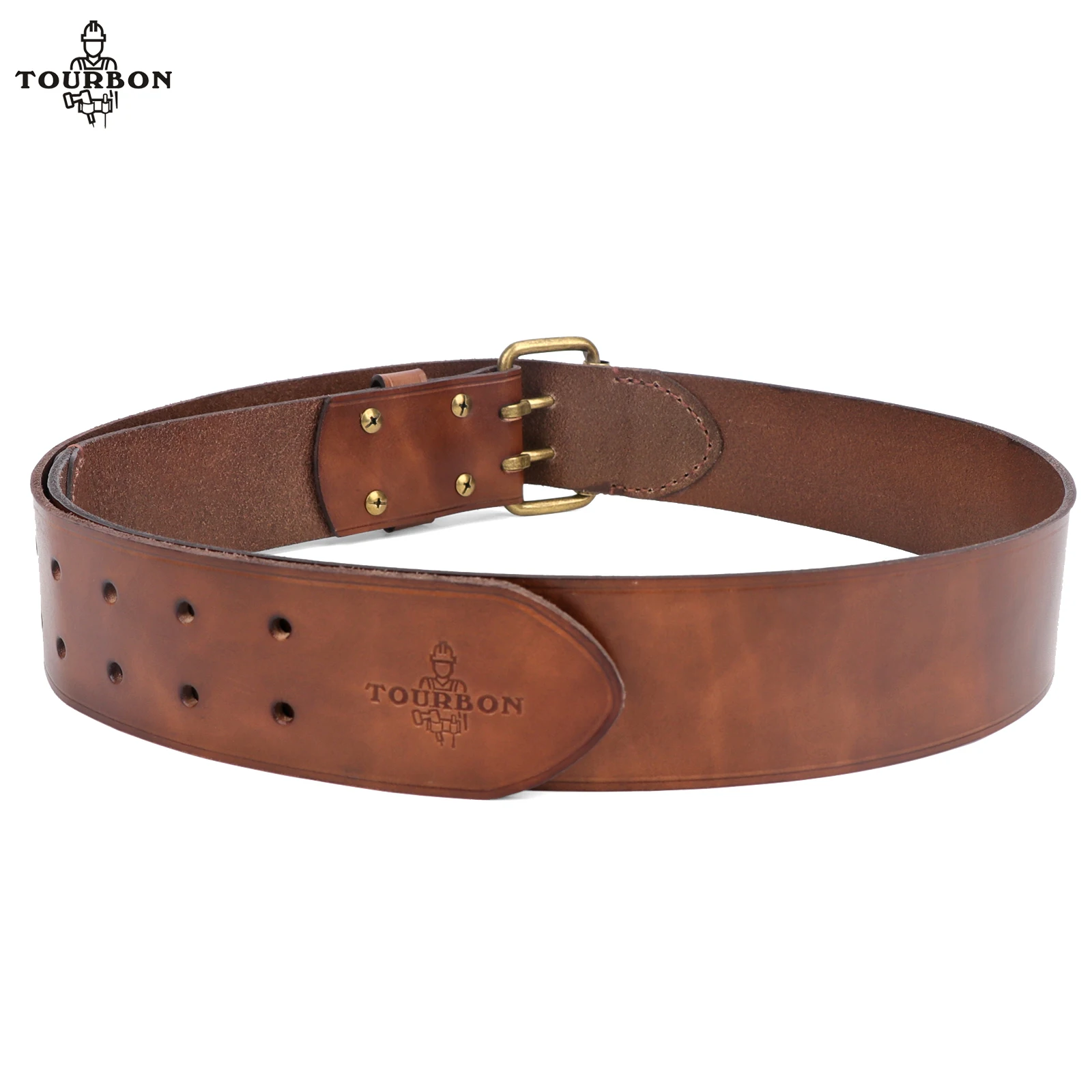 Tourbon Thick Genuine Leather Heavy Duty Waist Belts Tools Men's Belt Workshop Belts 82.5-120cm  Woodworker Electrician Brown