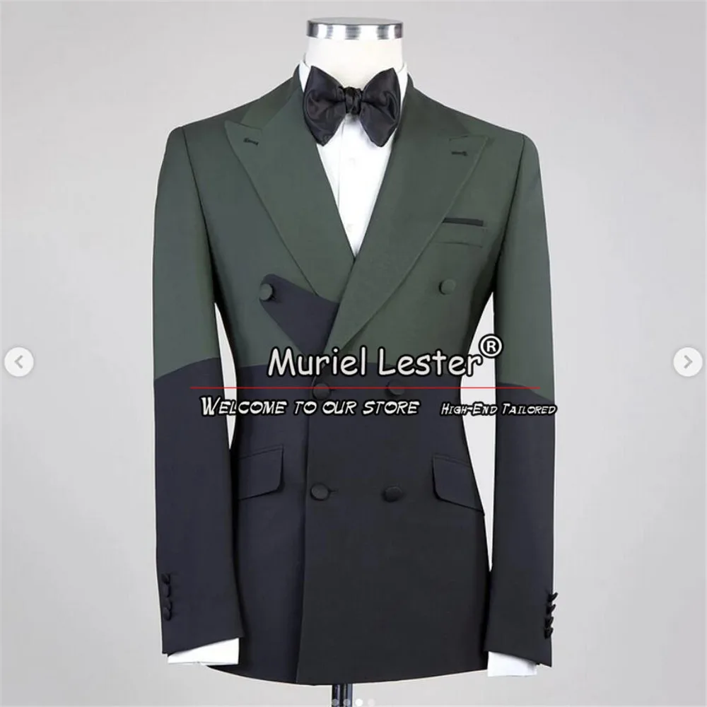 Elegant Groom Wedding Suit Slim Fit Royal Black Splicing Jacket Pants 2 Pieces Men's Tuxedos Tailored Male Fashion Prom Blazers