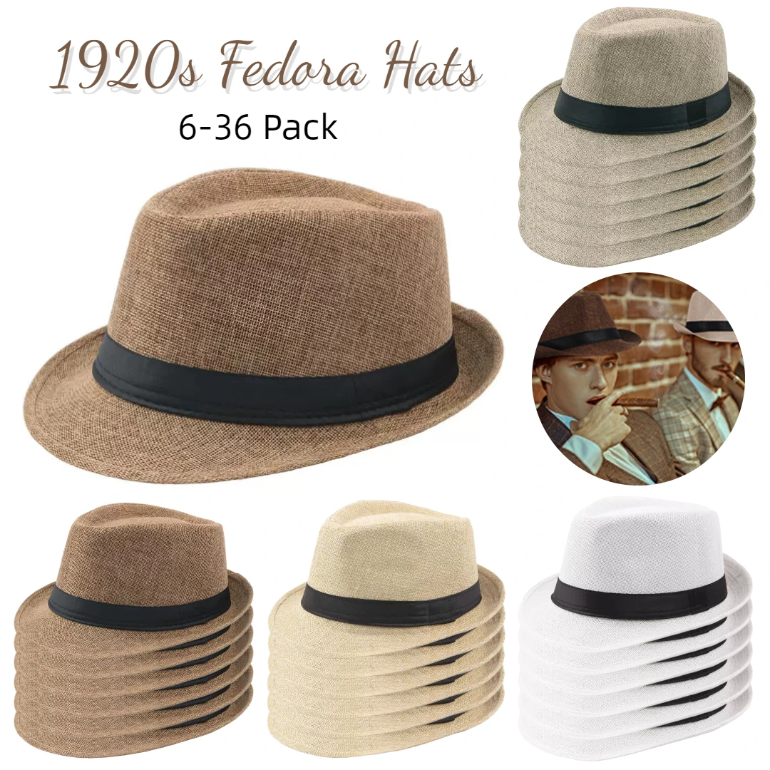 Sun Panama Hats 6-36PCS Short Brim Sun Panama Hats for Wedding Beige Beach Hats Unisex 1920s Straw Bulk Circumference 58 cm