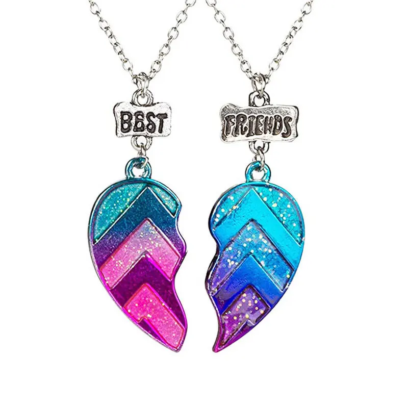 Trendy Heart Necklace Best Friend Pendant Necklace Necklace Girl Friendship Necklace [2 Pieces] Children's Necklace Jewelry