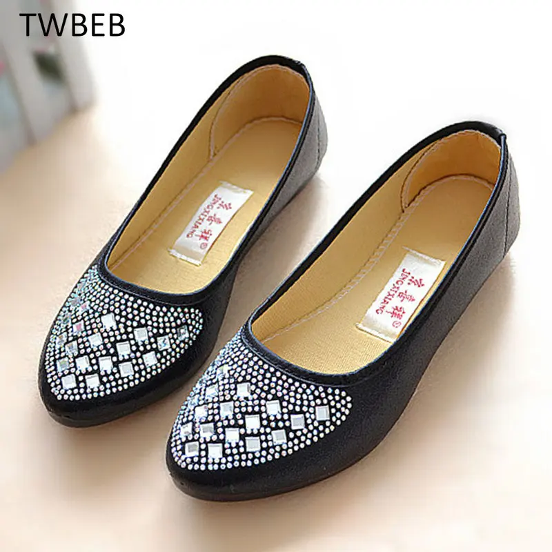 

Женские туфли с круглым носком, блестящие балетки, мягкая подошва, стразы, хрустальные, лето