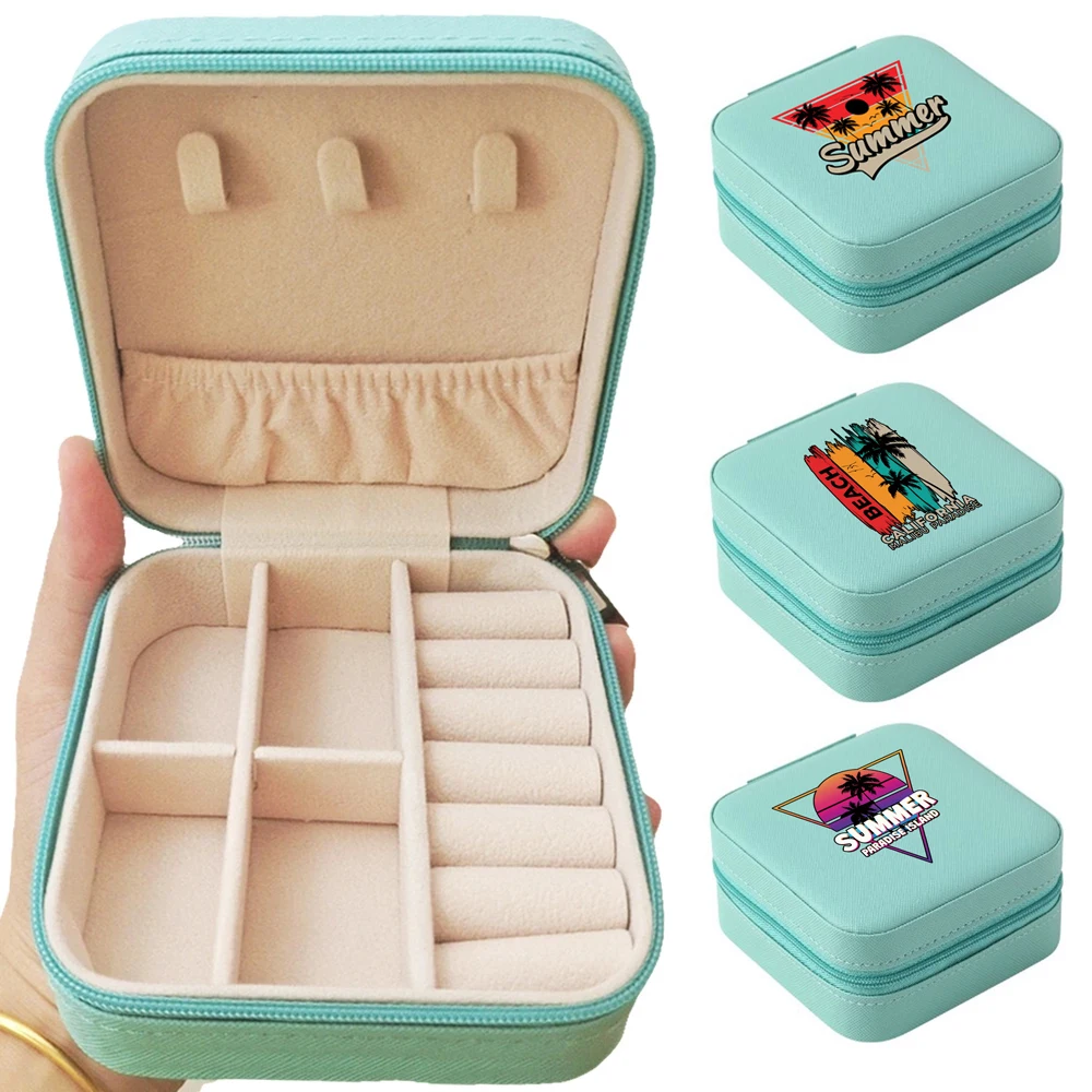 Jewelry Storage Box Travel Organizer Green Jewelry Case Delicate Storage Earrings Ring Jewelry Organizer Display Holiday Pattern necklace box lidded displaying cylinder delicate flannel engagement ring box for present women gift earrings packaging pink