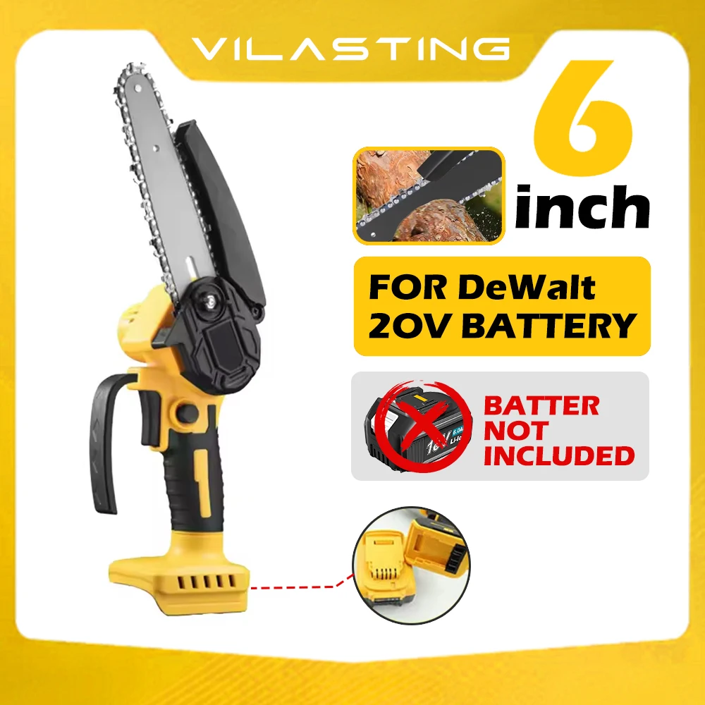 VILASTING Scie à chaîne électrique portable 6 pouces, outil de jardinage pour couper l'arbre et la branche, compatible avec la batterie Dewalt 20V