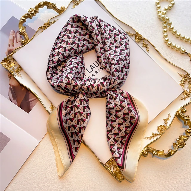 Silk Square Scarf Women Satin Bandana Print  Scarves Head Band Fashion Lady Hair Shawl and Wrap Female Neckerchief Hijab 2022 FJ567-1