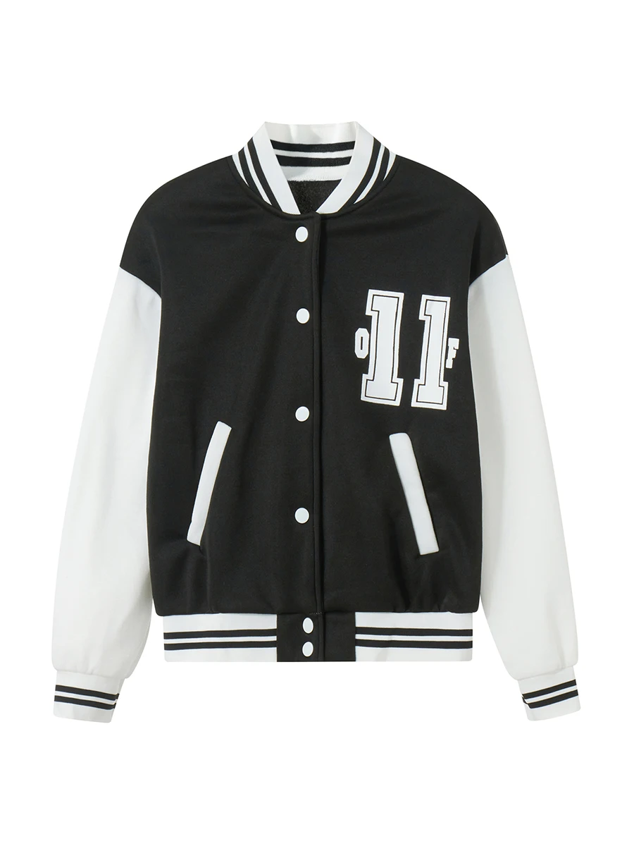 

Women s Number Print Baseball Jacket Bomber Long Sleeve Colorblock Varsity Button Down Shirts Windbreaker Jacket Outerwear