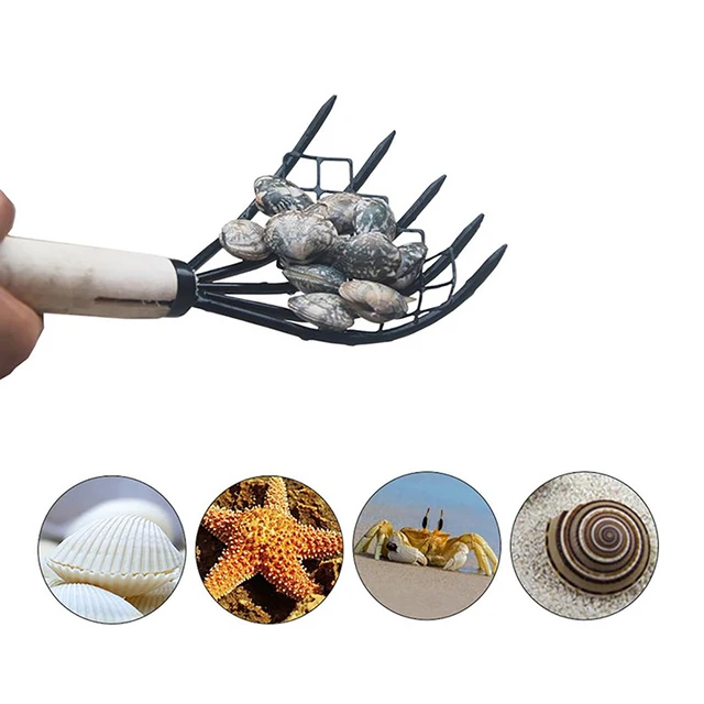 Multifunctional Clam Rake With Net 5 Claw Wood Handle Rake Shell Digging Tool Dig Seafood Accessories Weeding Farming Tool 2