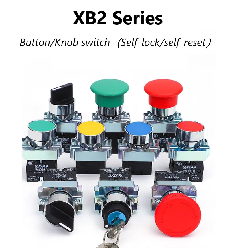 

XB2 Push Button Switch Push Type Scram Button Self-lock Self-reset Start and Stop Rotary Switch 22mm Applicable below 10A